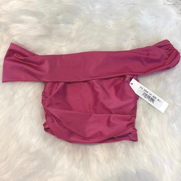Jonathan Simkai NWT Hot Pink  Lotus Draped Satin Off Shoulder Bikini Top Small - Picture 4 of 8